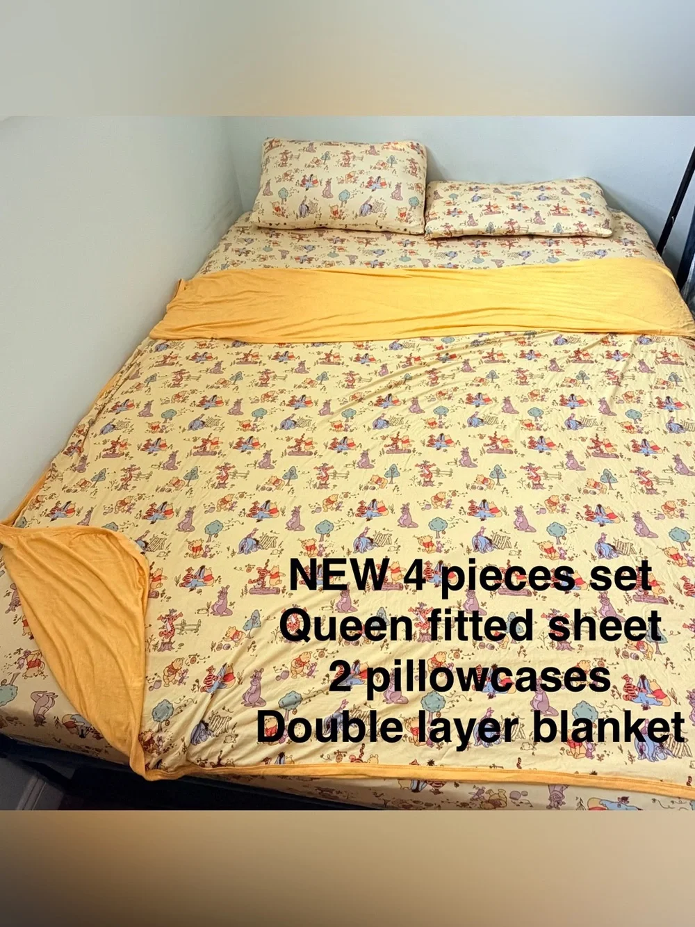 LS Winnie the Pooh 4 pieces set new customized set for queen bed